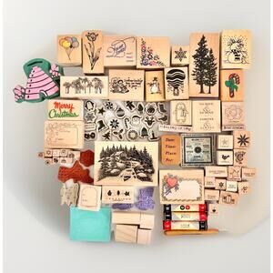 HUGE Lot Stampin’ Up! Etc Wooden & More Rubber Stamps 75+ Craft Bulk Xmas Gifts
